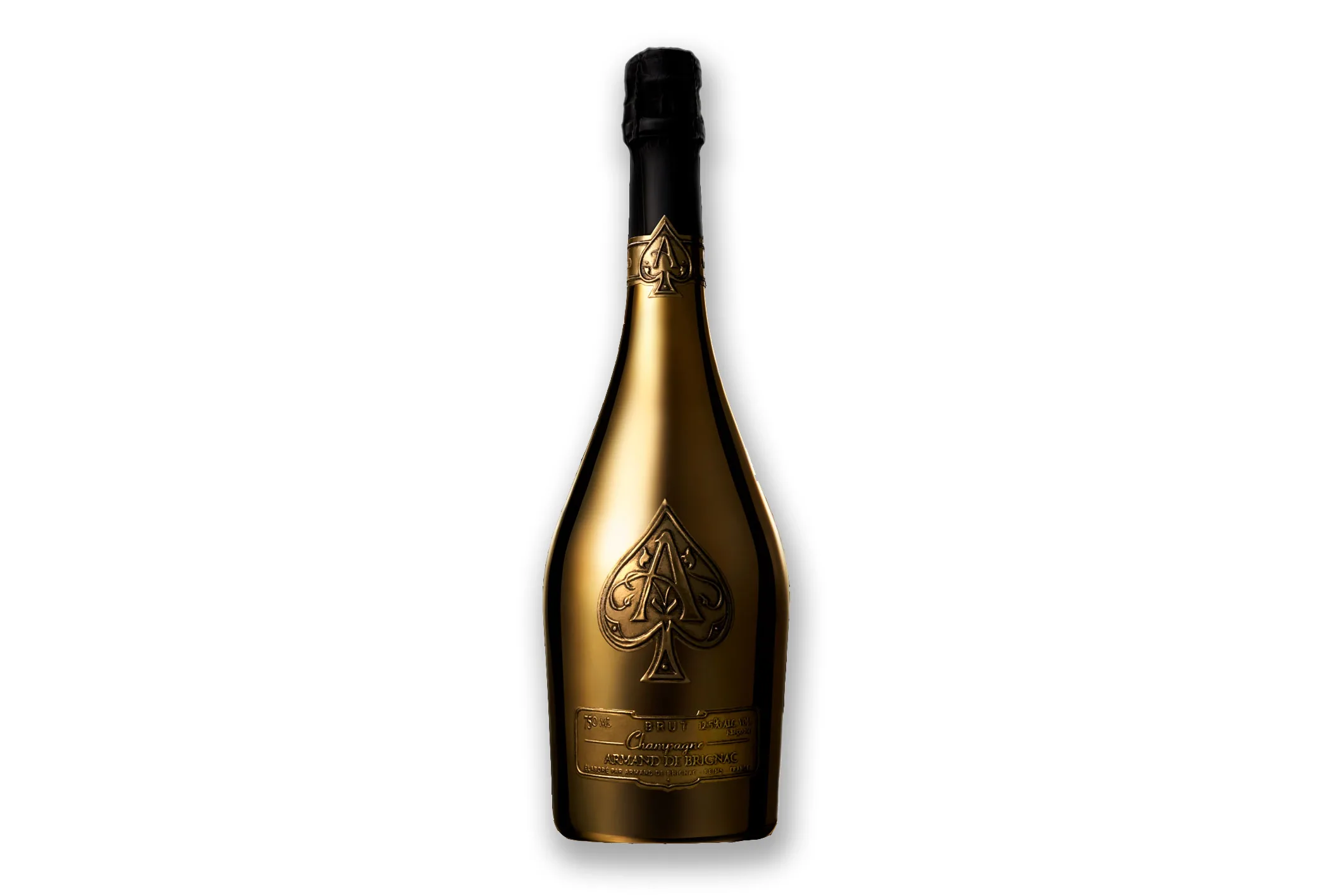 Iconica bottiglia dorata di Armand de Brignac Champagne